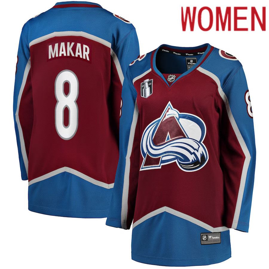 Women Colorado Avalanche #8 Cale Makar Fanatics Branded Burgundy Home 2022 Stanley Cup Final Breakaway Player NHL Jersey